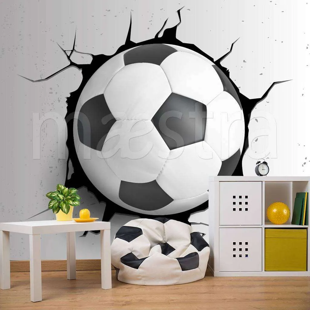 Фотообои в интерьере футбольный мяч в стене  12-548 фото