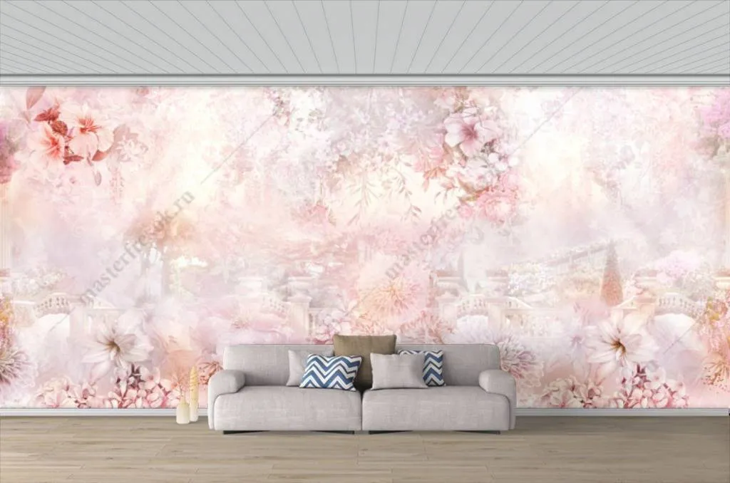 Фотообои в интерьере нежно розовый фон  13-131 фото
