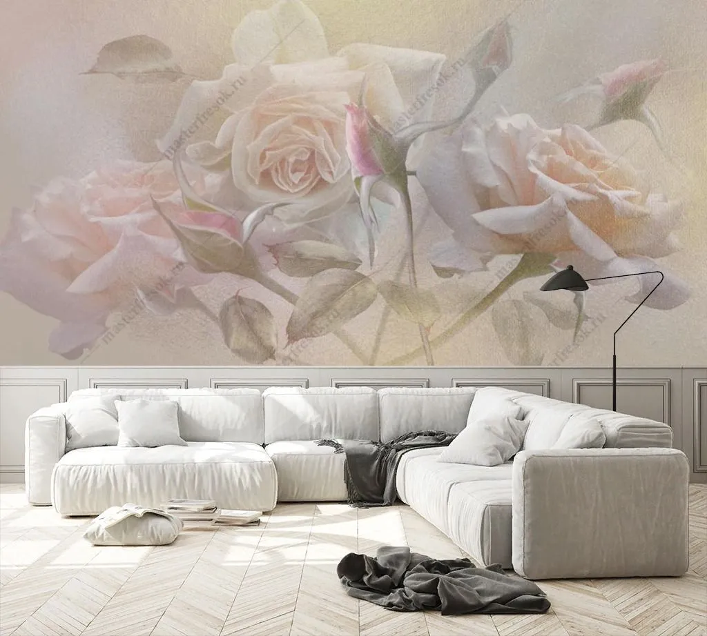 Фотообои в интерьере розы в тумане  13-429 фото