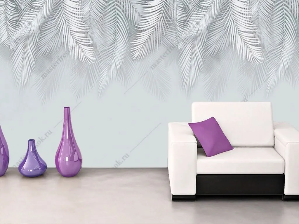Фотообои в интерьере листья пальмы пушистые серые  14-672 фото