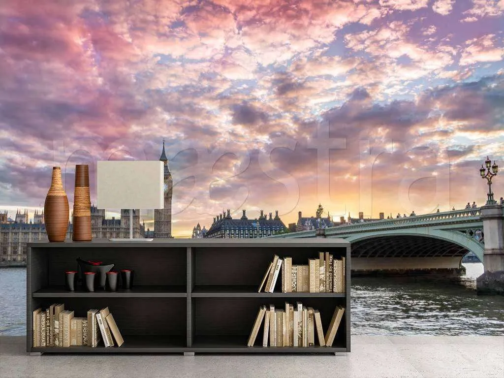 Фотообои в интерьере красивые облака над лондоном  9-535 фото