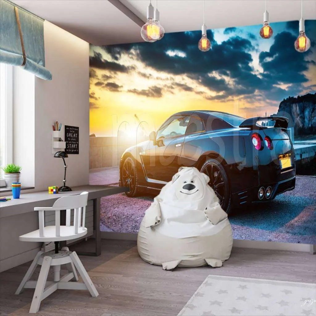 Фотообои в интерьере машина на закате  12-581 фото