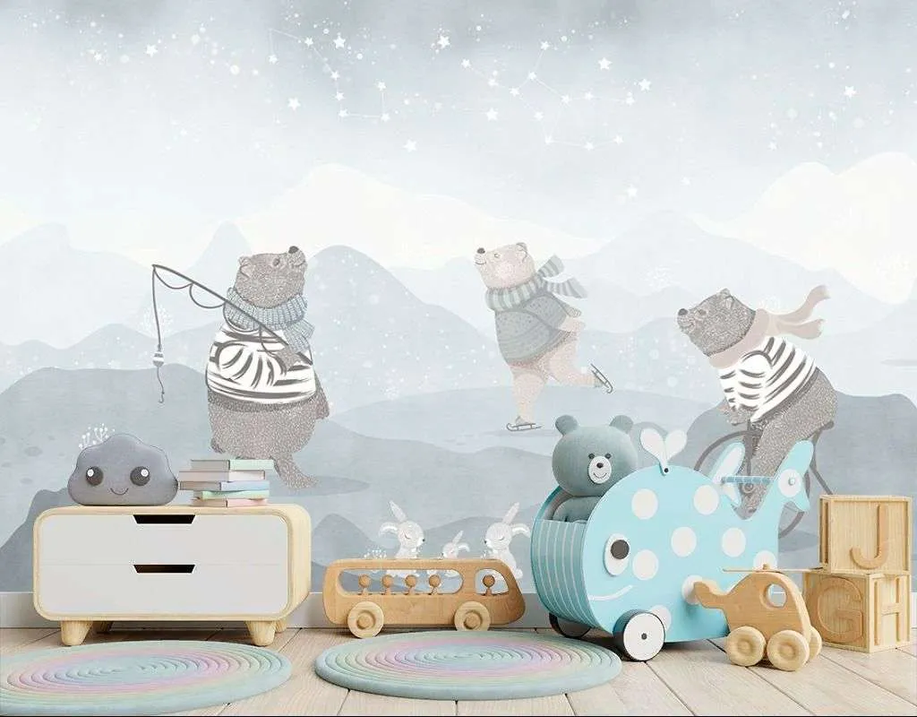 Фотообои в интерьере мишки на рыбалке  12-1642 фото