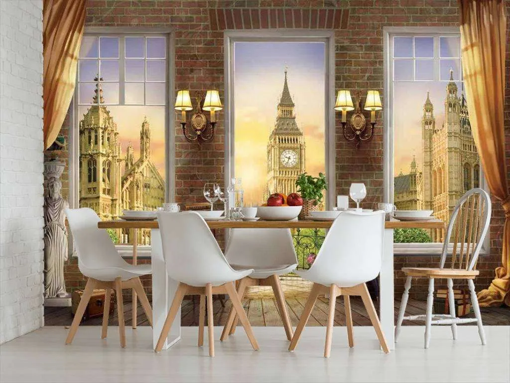 Фотообои в интерьере окно с видом на биг бен  17-0089 фото