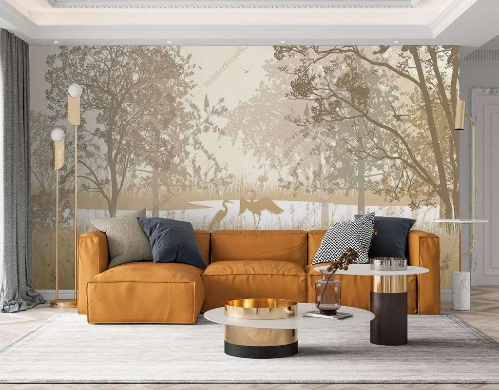 Фотообои в интерьере лес в бежевых оттенках  9-1633 фото