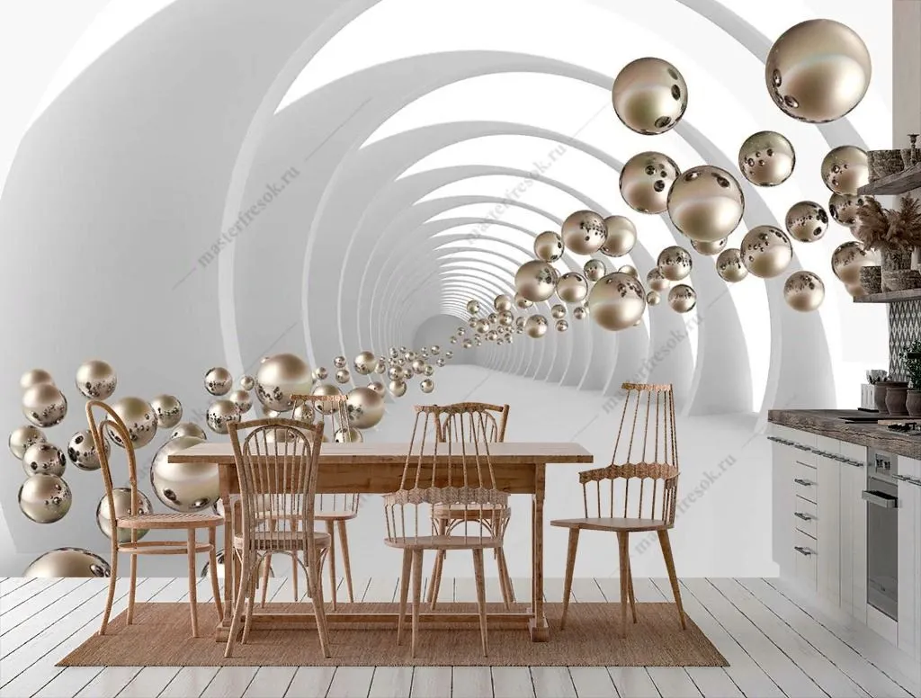 Фотообои в интерьере 3д шары золото  10-901 фото