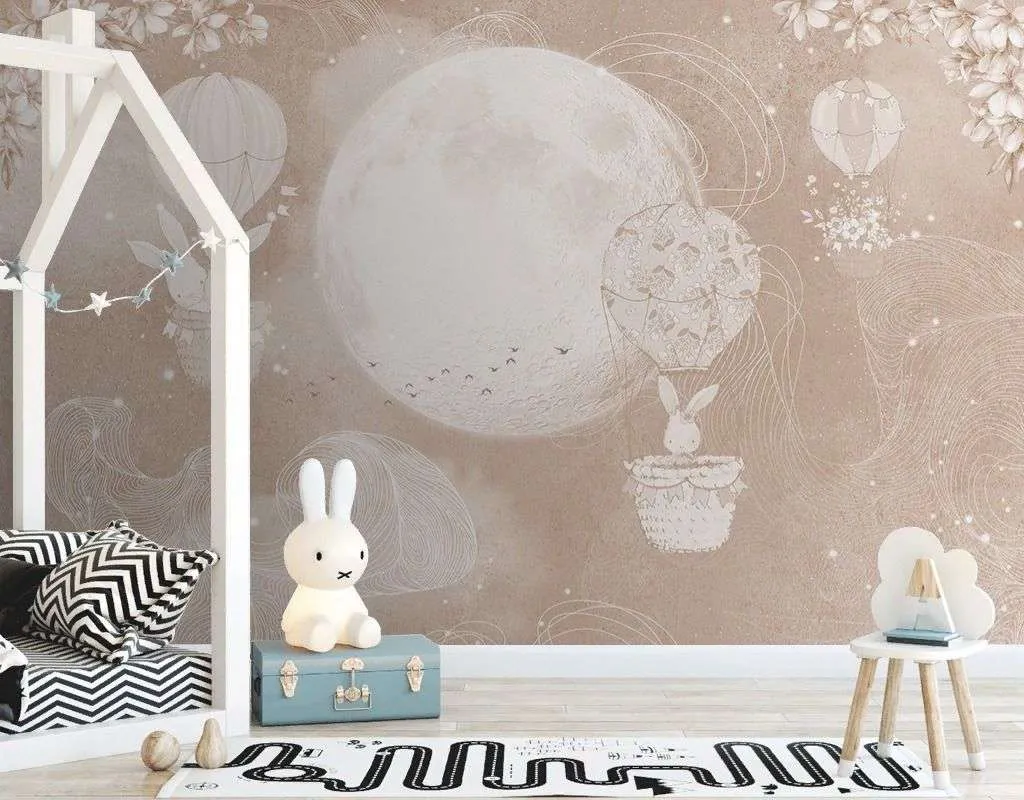 Фотообои в интерьере детские. зайка на шарике  12-1623 фото
