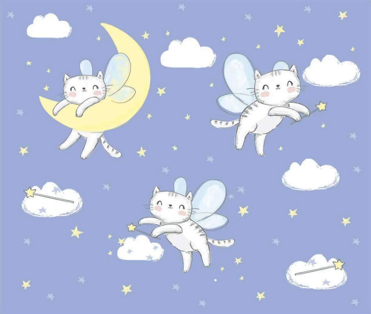 Фотообои в интерьере кошки-феи парят над облаками  12-412 фото