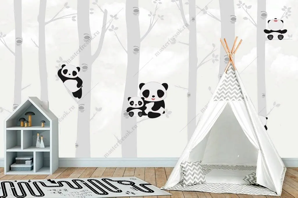 Фотообои Панды в сером лесу  12-816