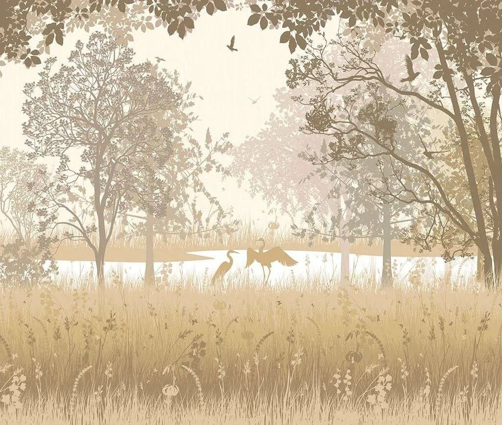 Фотообои в интерьере лес в бежевых оттенках  9-1633 фото