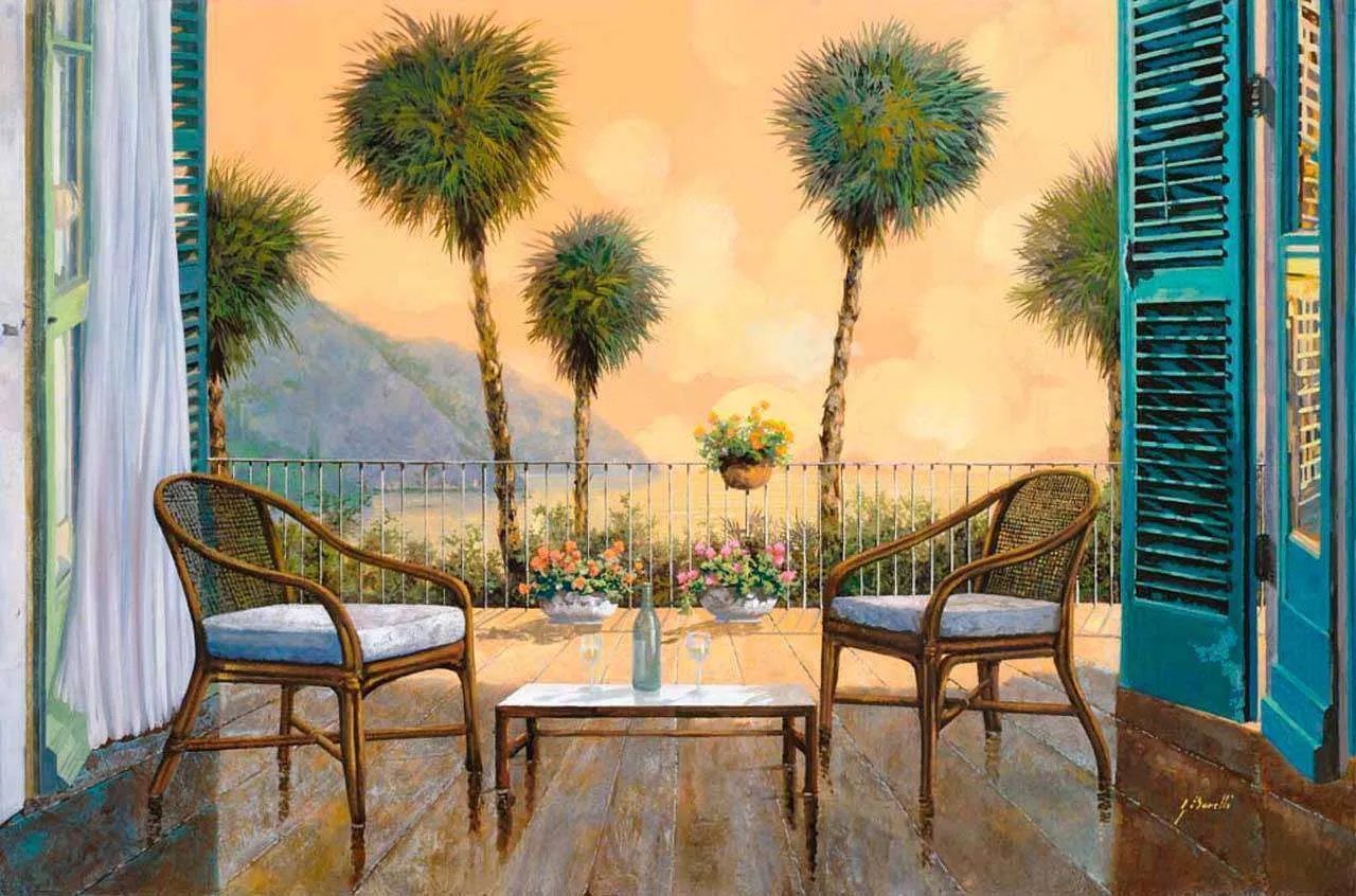 Фотообои в интерьере вид с балкона на горы  8-034 фото