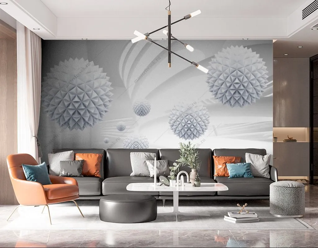 Фотообои в интерьере колючие сферы  14-295 фото