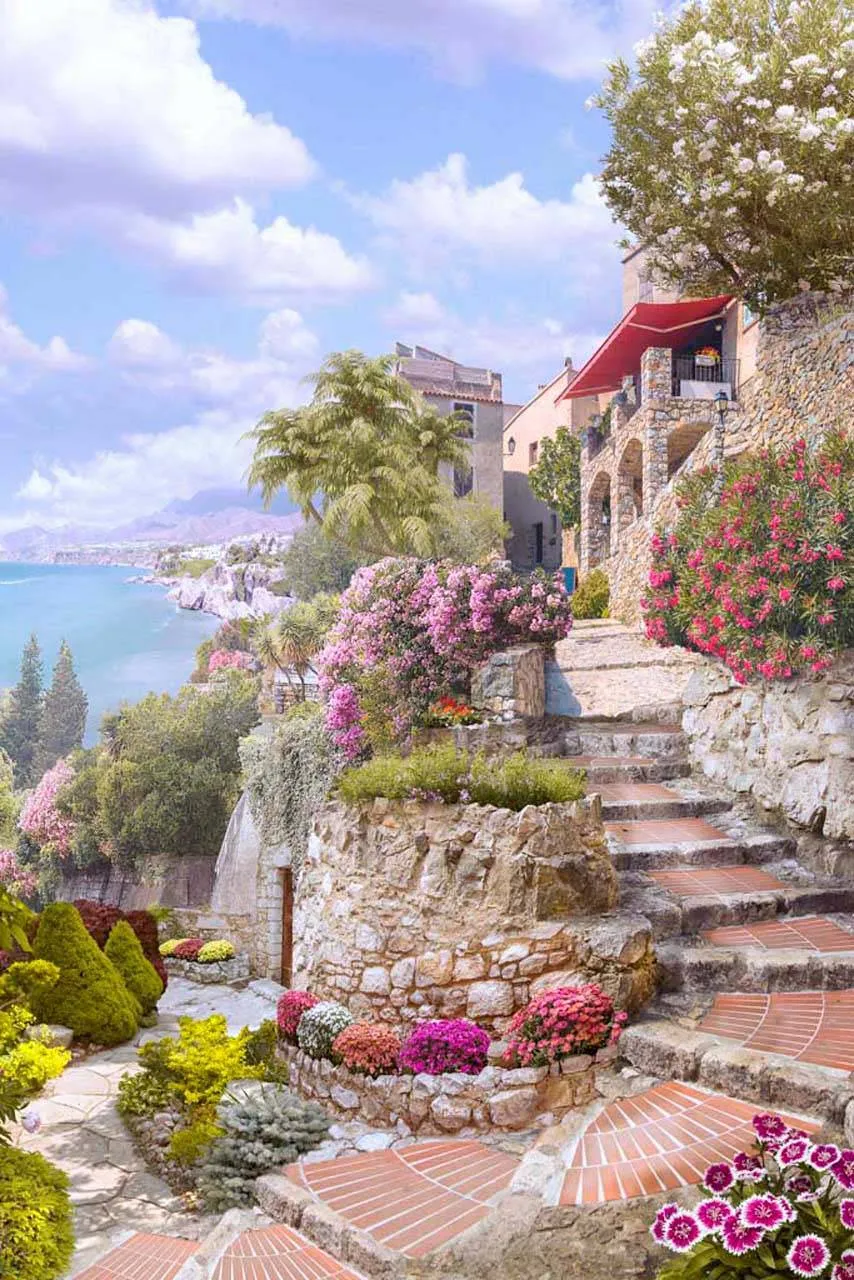 Фотообои в интерьере улочка и дворик в горах  7-207 фото