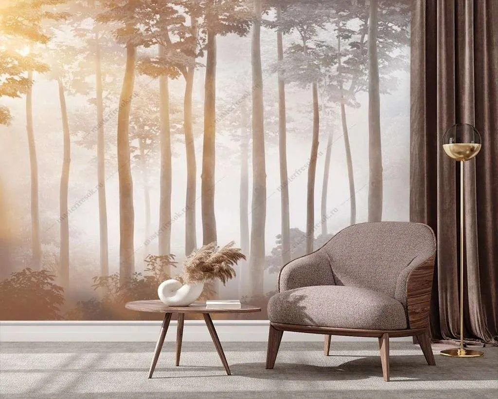 Фотообои в интерьере деревья в лучах солнца  14-573 фото