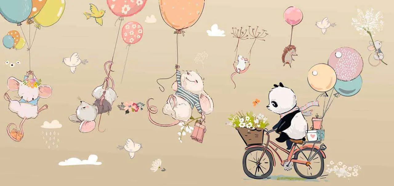 Фотообои в интерьере звери на шарах на коричневом фоне  12-334 фото