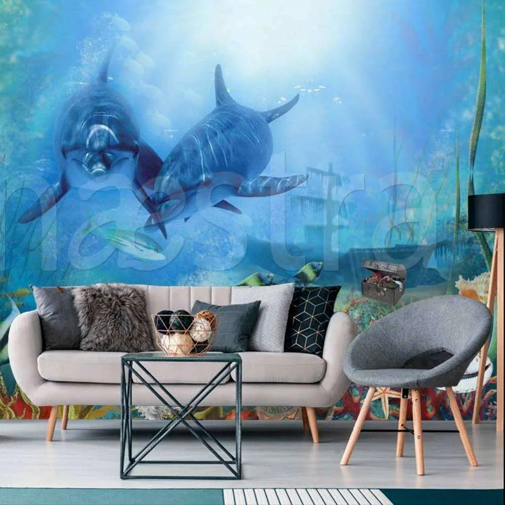 Фотообои Бесшовные обои на стену:  Дельфины. Артикул: 2-149  