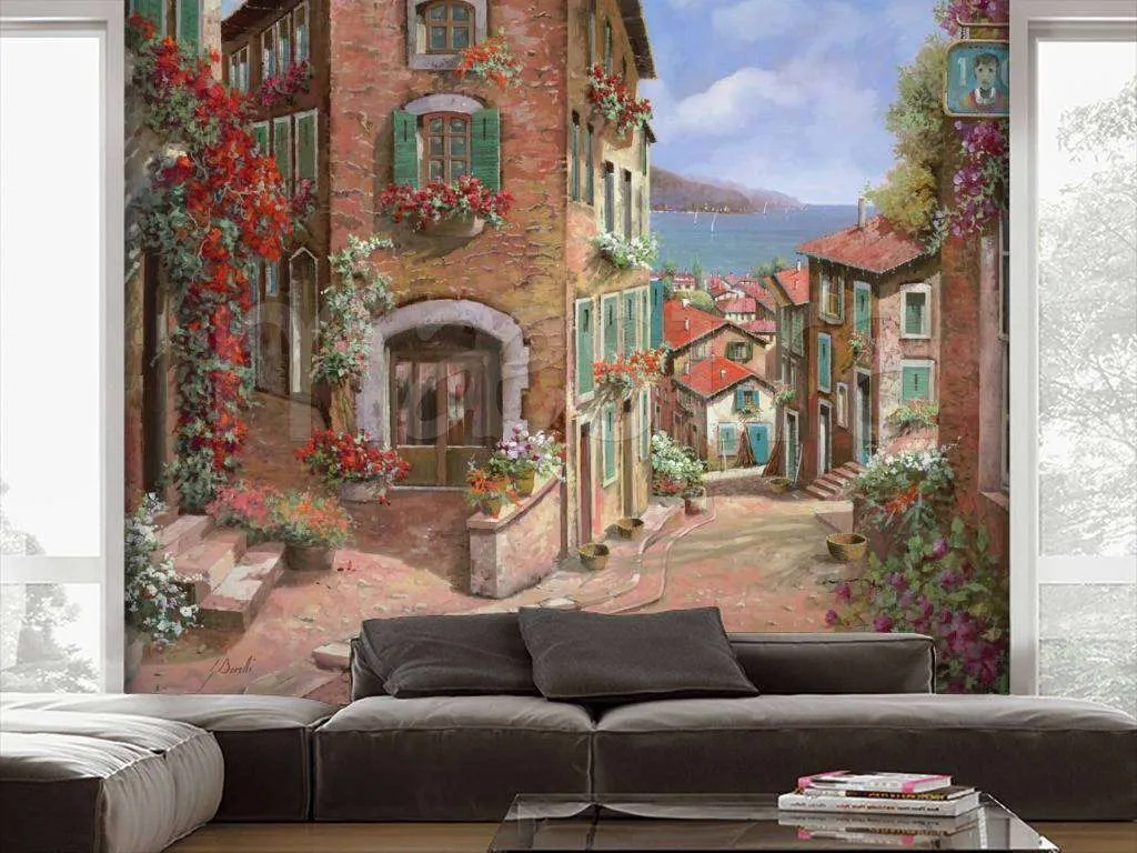 Фотообои в интерьере старинная кирпичная улочка с арками  8-015 фото