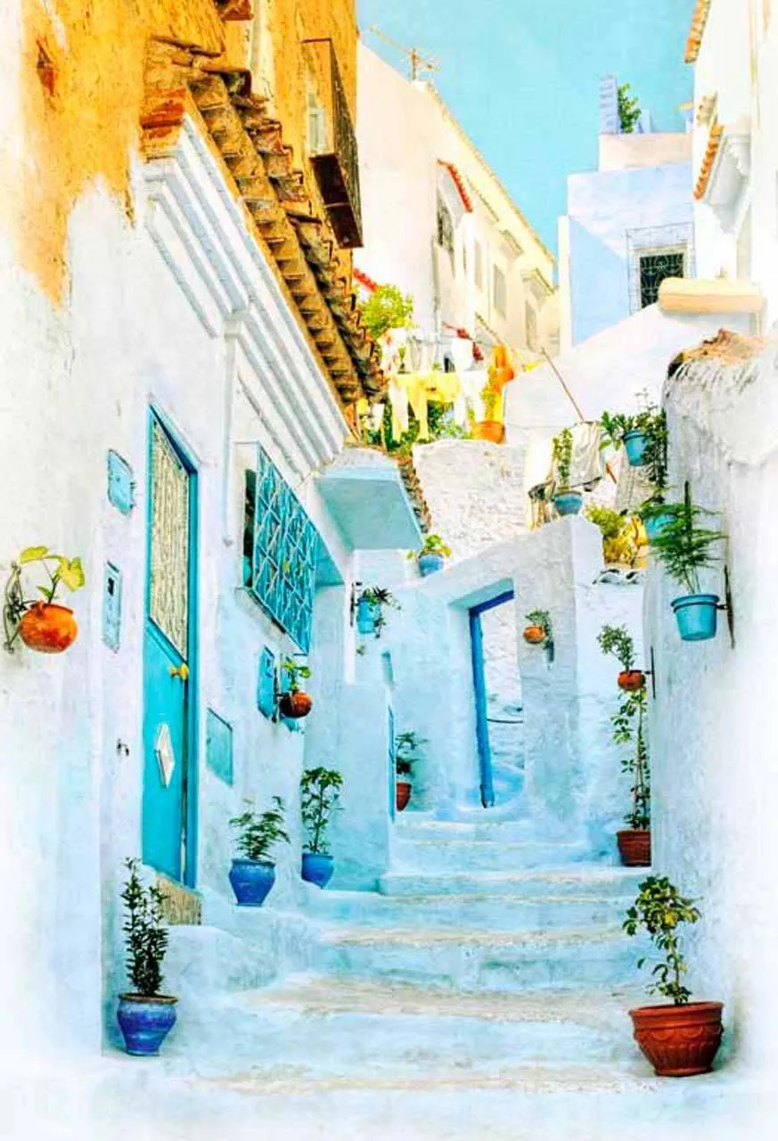 Фотообои в интерьере белая улочка санторини  11-175 фото