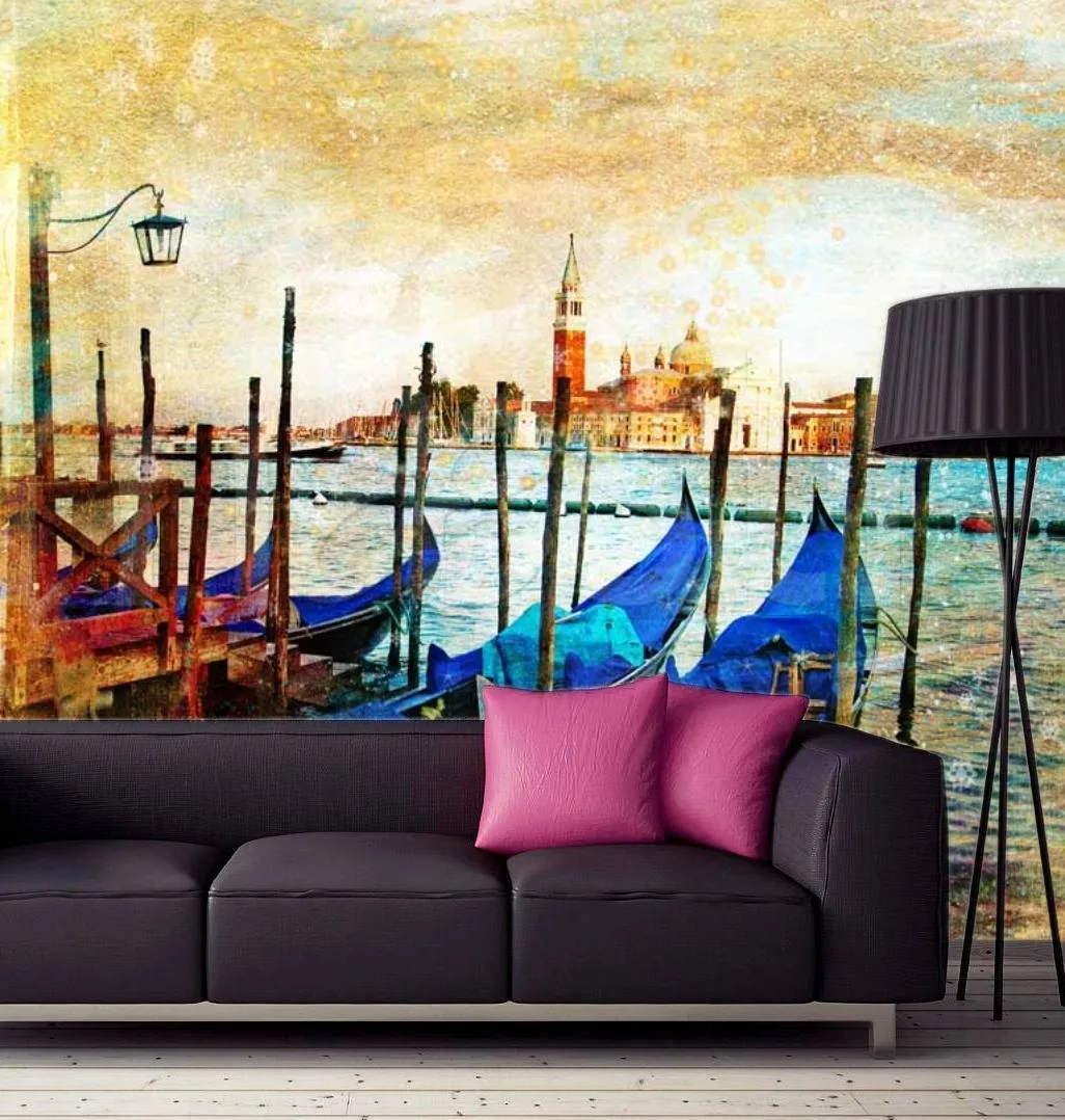 Фотообои Гондолы в Венеции состаренная картинка  11-100