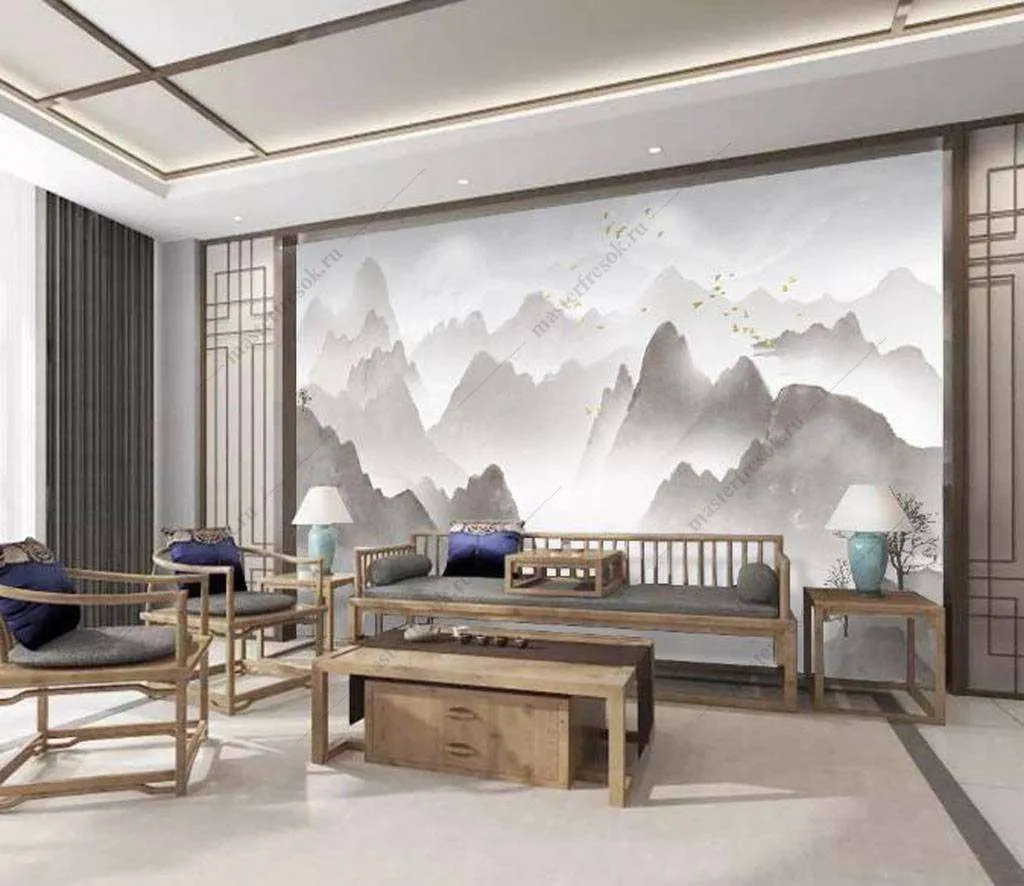 Фотообои в интерьере туманные горы  16-135 фото