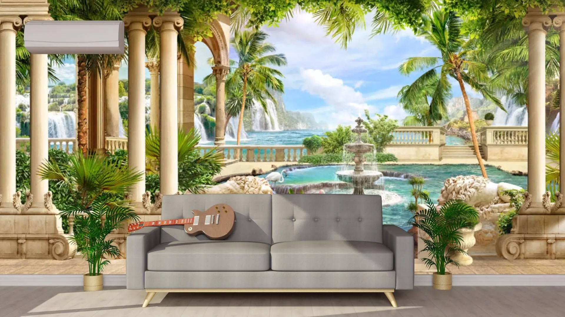 Фотообои в интерьере фонтан за колоннами  19-0018 фото