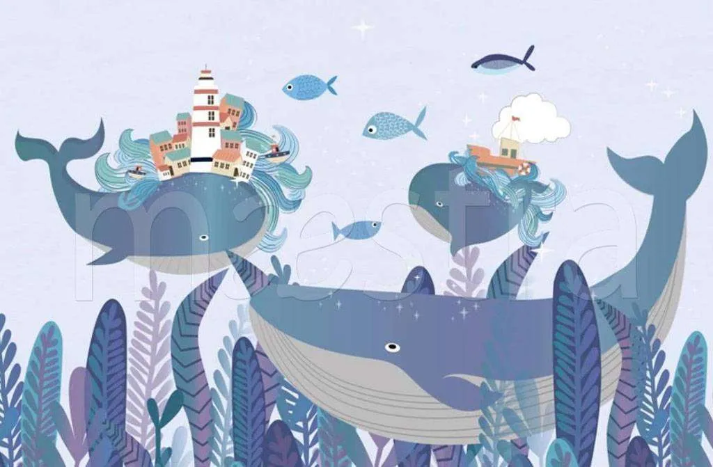 Фотообои в интерьере киты волшебные  15-166 фото