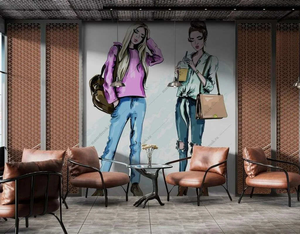 Фотообои в интерьере модные подружки  12-1381 фото