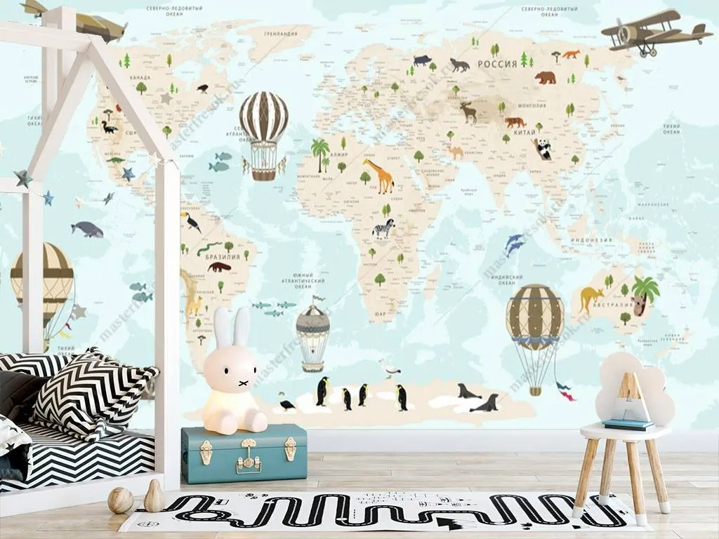Фотообои Карта мира голубая  12-1006