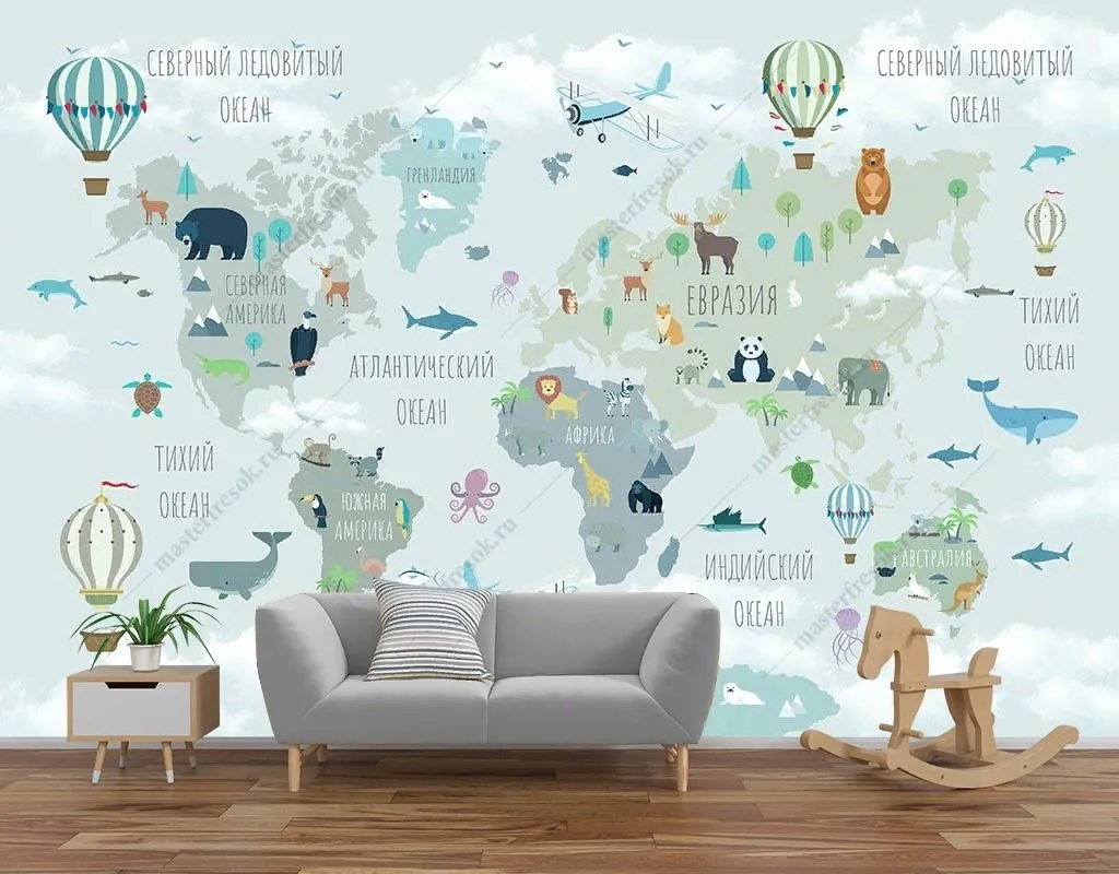 Фотообои Карта мира крупным шрифтом  12-1453