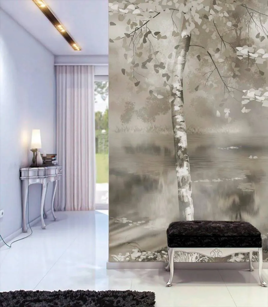 Фотообои в интерьере береза акварелью  13-293 фото