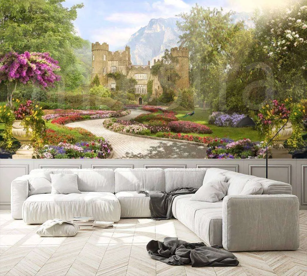 Фотообои в интерьере замок в старинном парке  7-221 фото