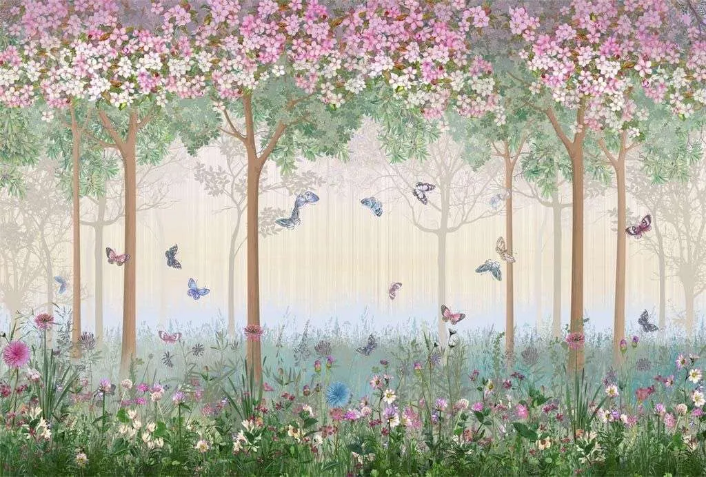 Фотообои в интерьере волшебный лес с бабочками  12-1504 фото