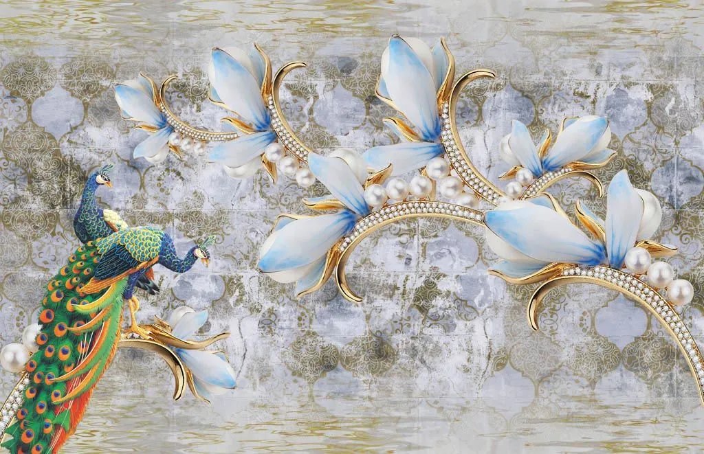 Фотообои в интерьере 3д голубые драгоценности  10-908 фото