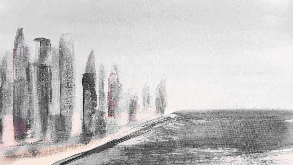 Фотообои в интерьере серый город на берегу  9-1329 фото