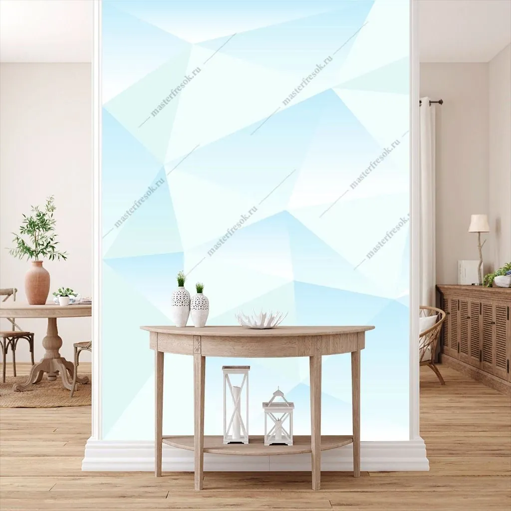 Фотообои в интерьере голубая геометричекая стена  9-1507 фото