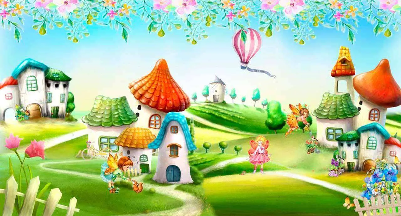 Фотообои в интерьере сказочная поляна с воздушным шаром  7-640 фото