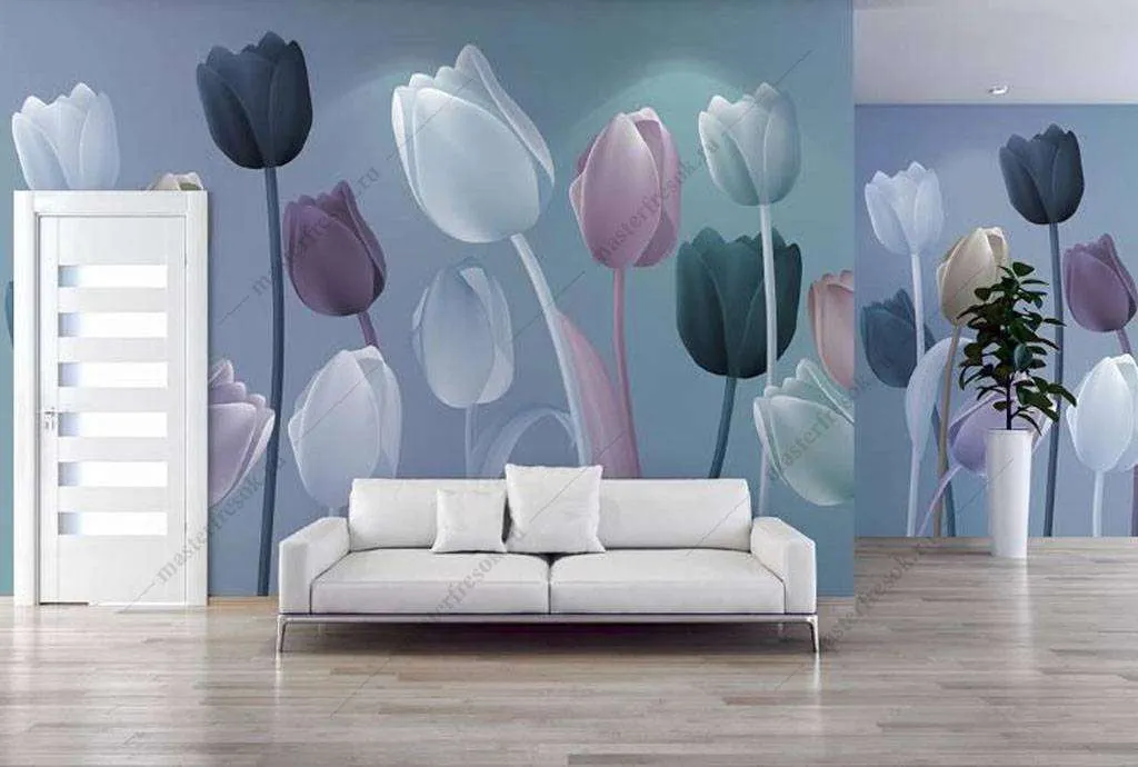 Фотообои в интерьере тюльпаны  16-120 фото