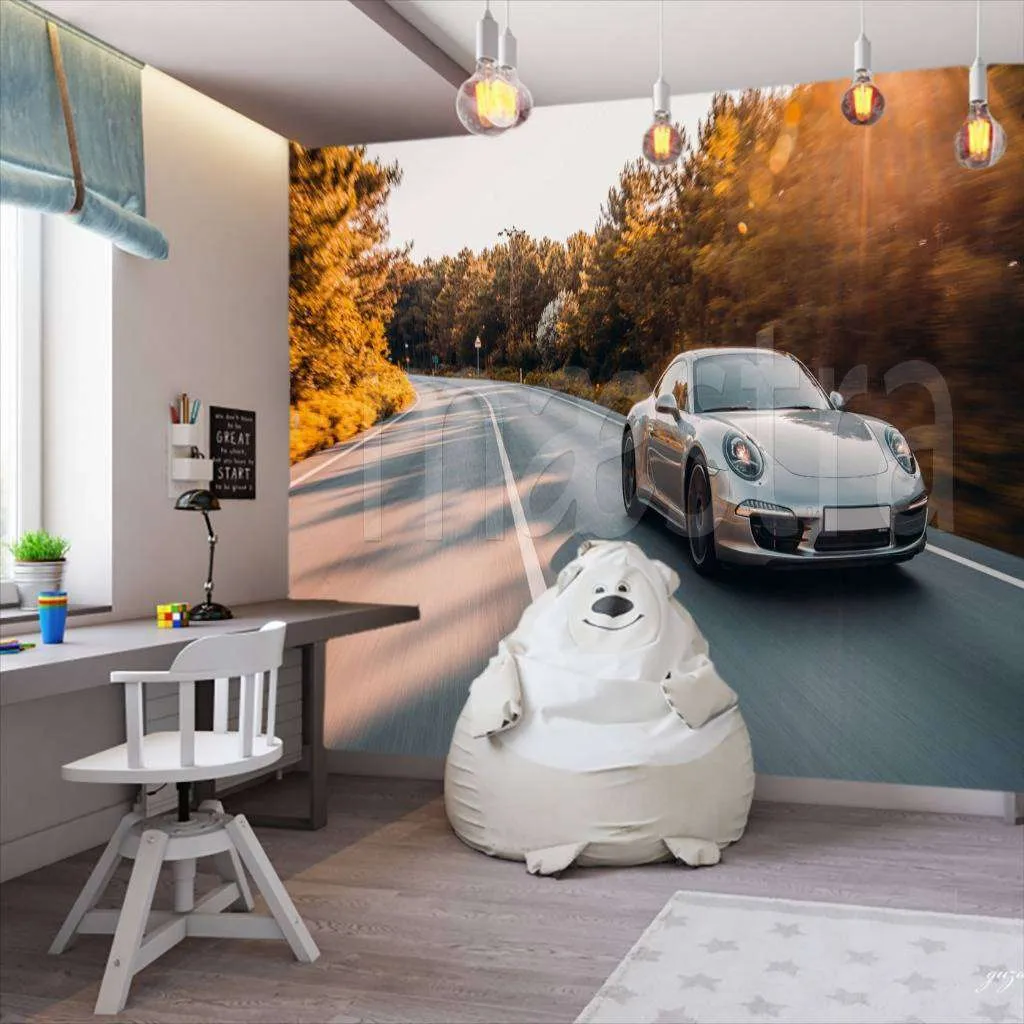 Фотообои в интерьере машина на дороге  12-592 фото