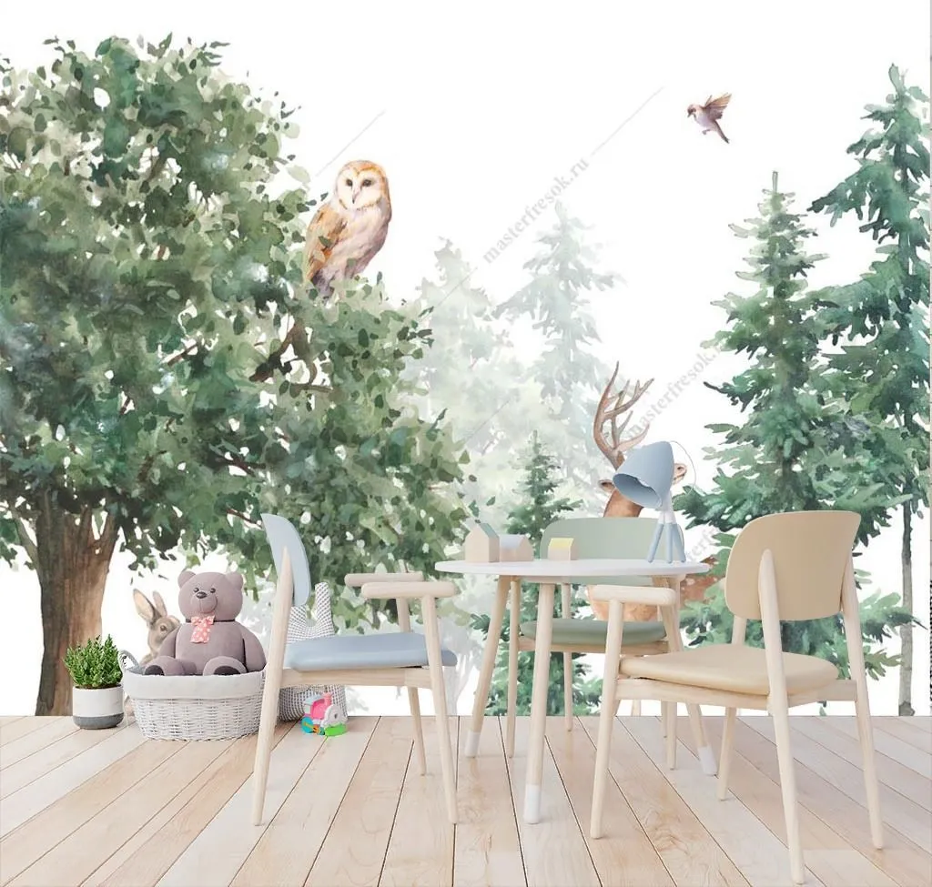Фотообои Хвойный лес с жителями  14-591