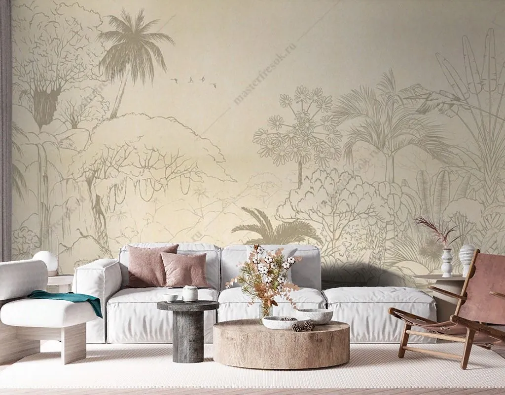 Фотообои в интерьере нарисованные джунгли  9-1636 фото