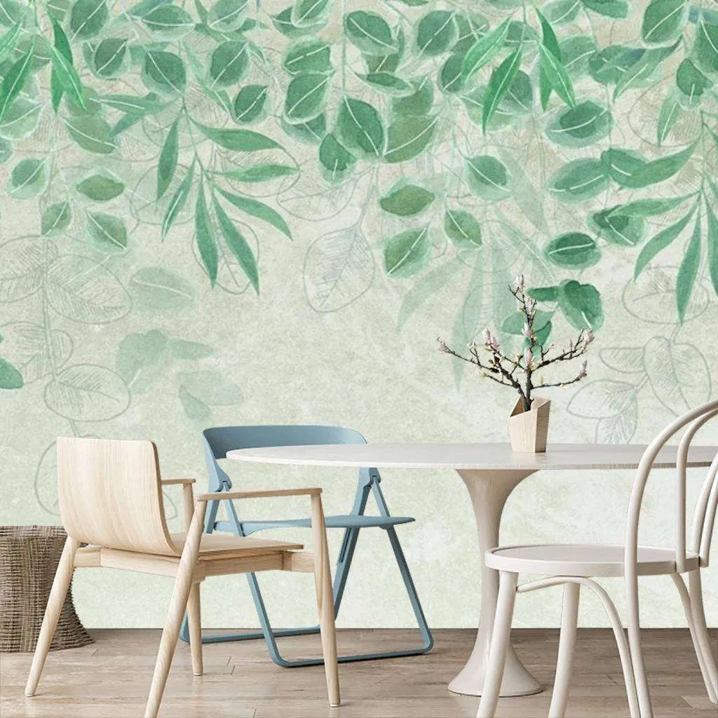 Фотообои в интерьере зеленый фон листья  15-465 фото