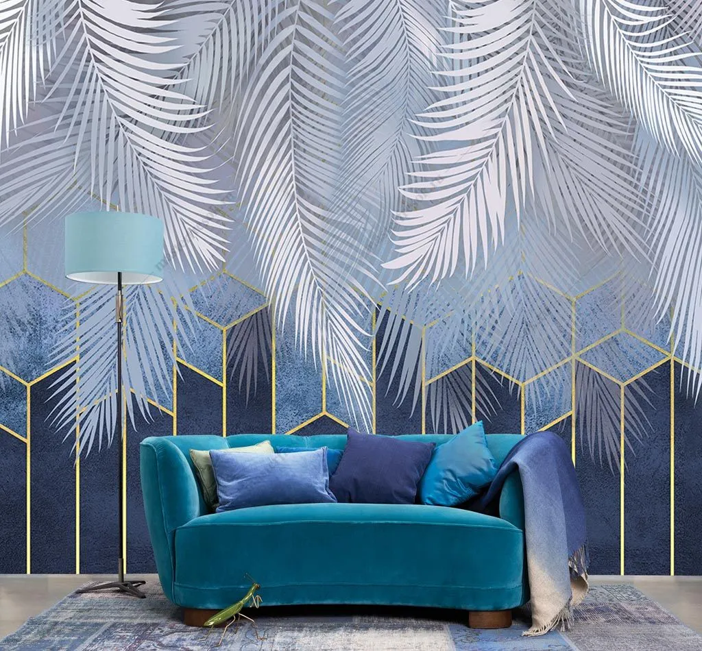 Фотообои Ботаника с голубой геометрией  14-200