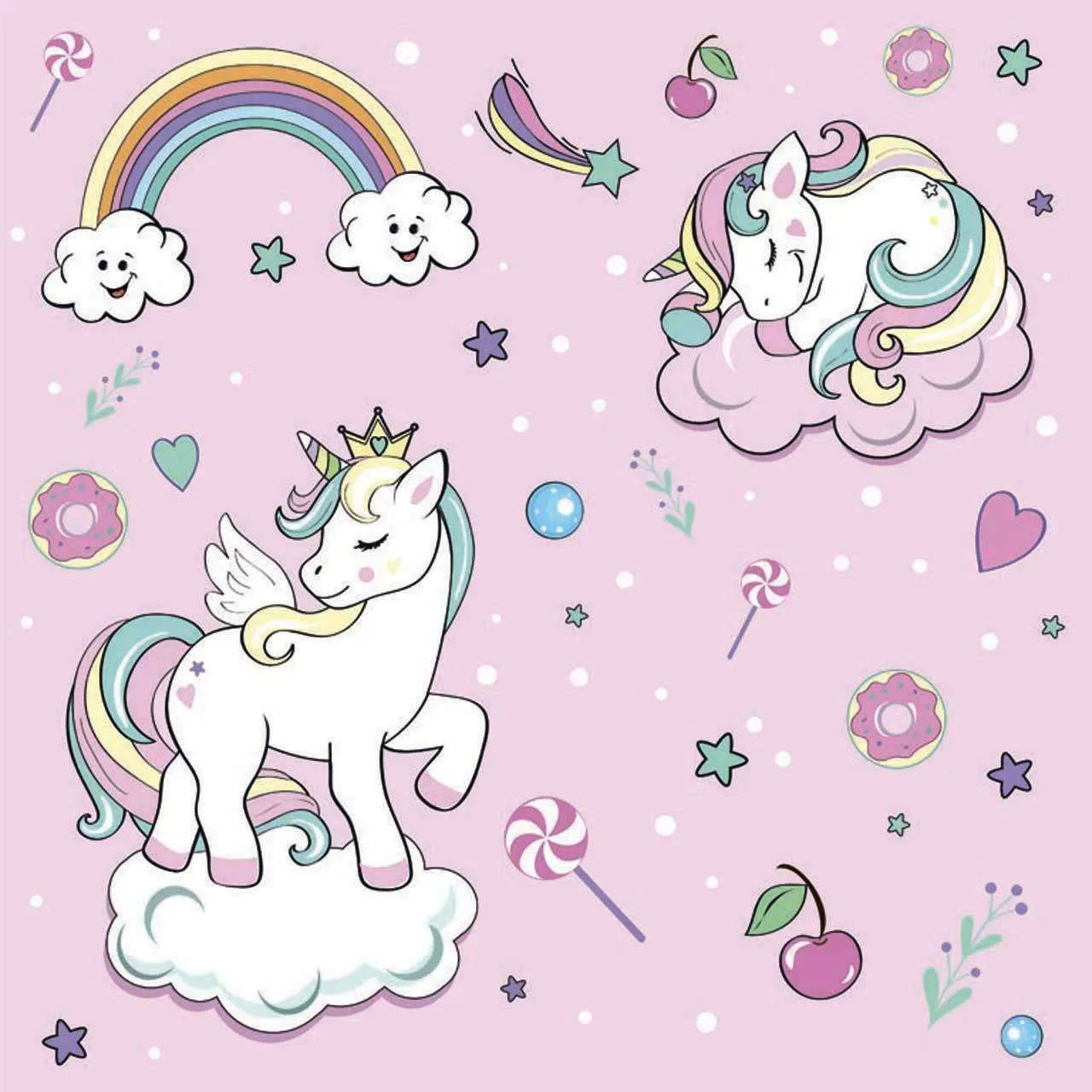 Фотообои в интерьере единорог на облаках на розовом фоне  12-416 фото