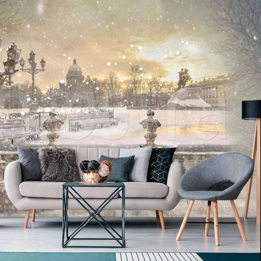 Фотообои Бесшовные обои на стену:  Зимний пейзаж. Артикул: 7-138  