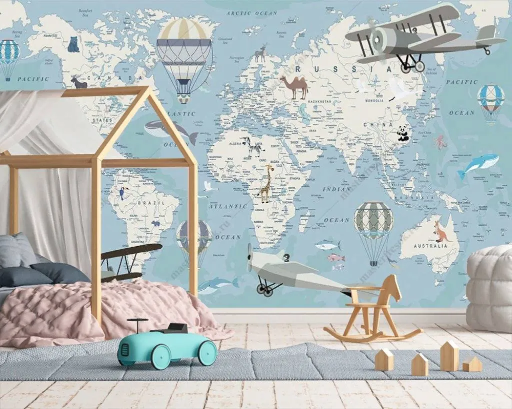 Фотообои Карта мира на зеленом фоне  12-1170