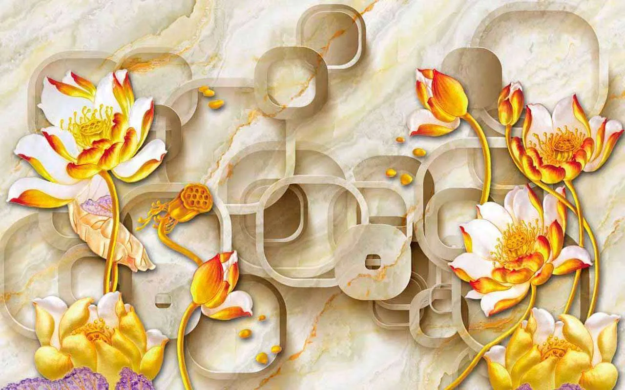 Фотообои в интерьере изумительные цветы на 3д фоне  10-407 фото