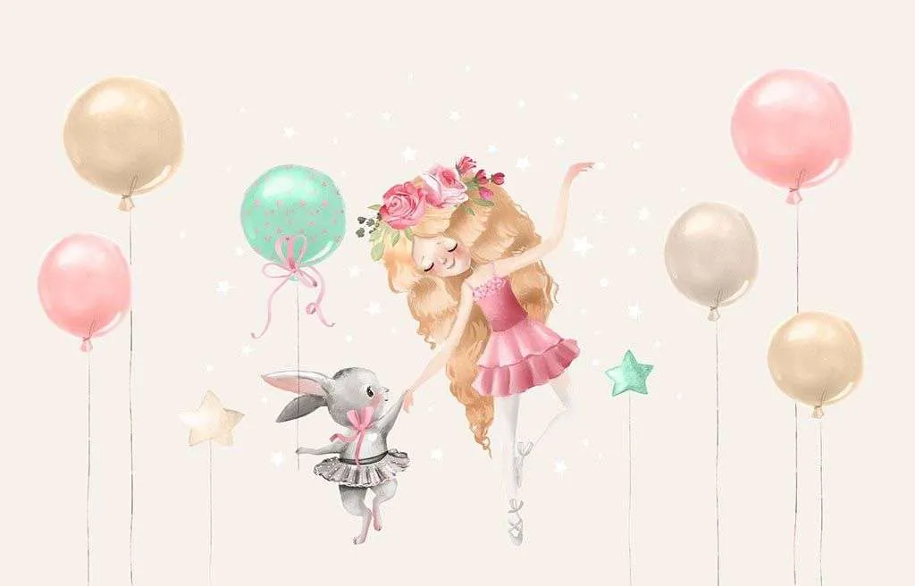 Фотообои в интерьере маленькая балерина с зайкой  14-457 фото