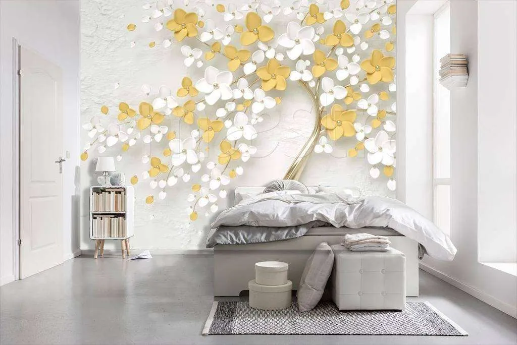 Фотообои в интерьере 3д трехмерное желтое дерево  15-029 фото