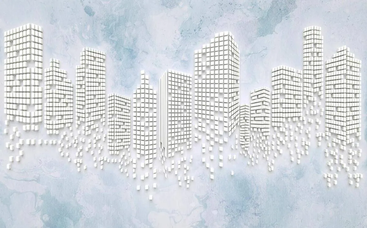 Фотообои в интерьере абстракция трехмерный город 3д  15-461 фото