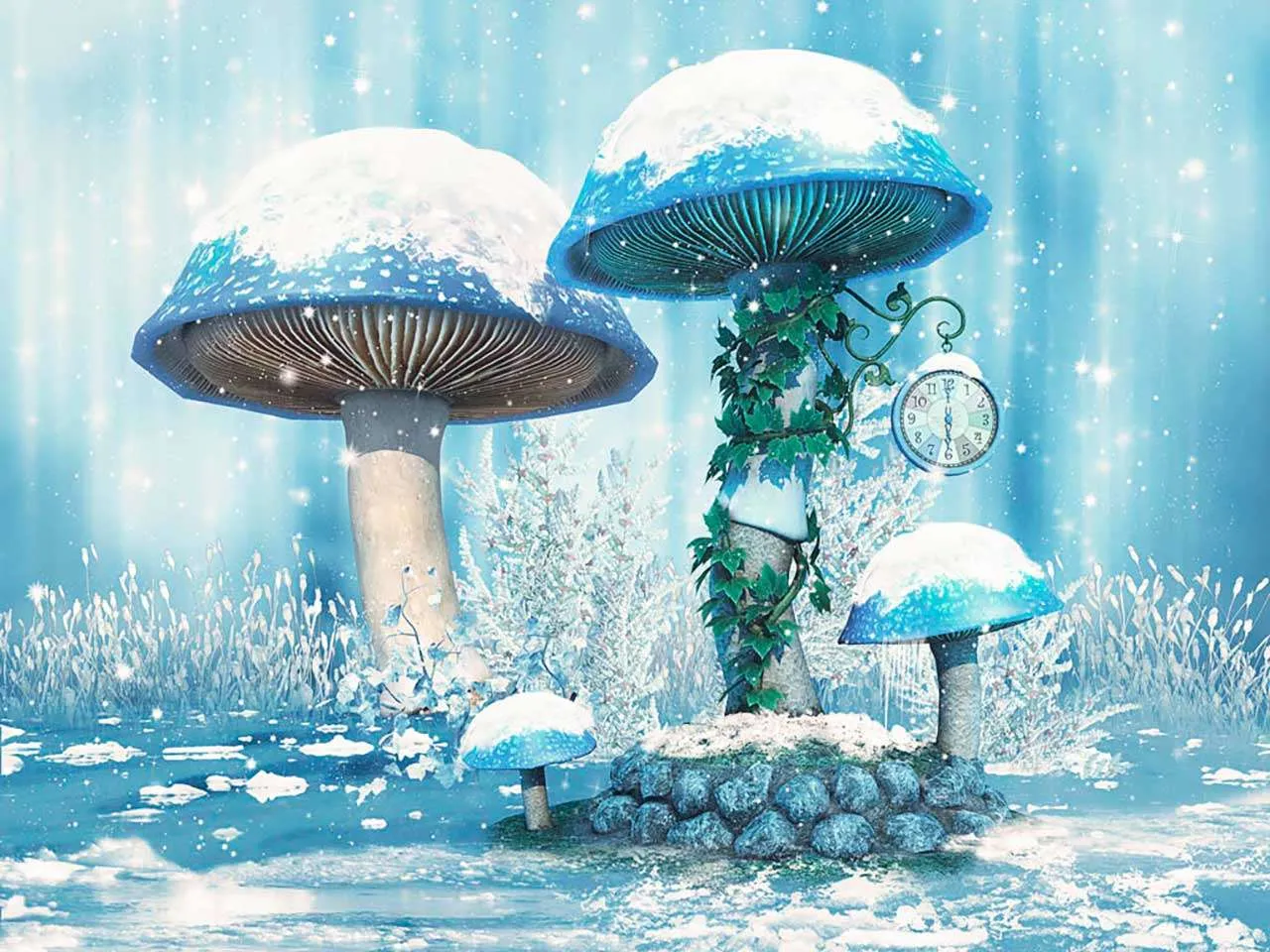 Фотообои в интерьере 3д зимние часы  9-034 фото